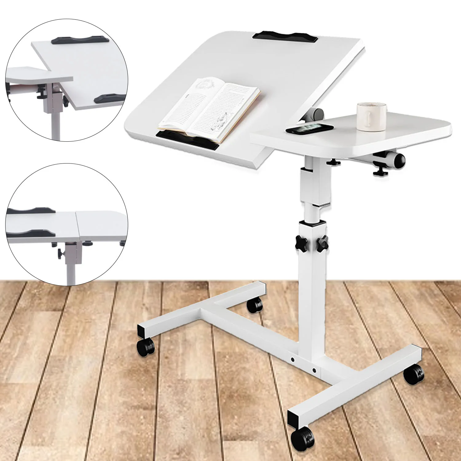 180 ° Tiltable Laptop Table Height Adjustable Computer Trolley Side Table Bed Table Computer Desk Sofa Table With 360 ° Wheels