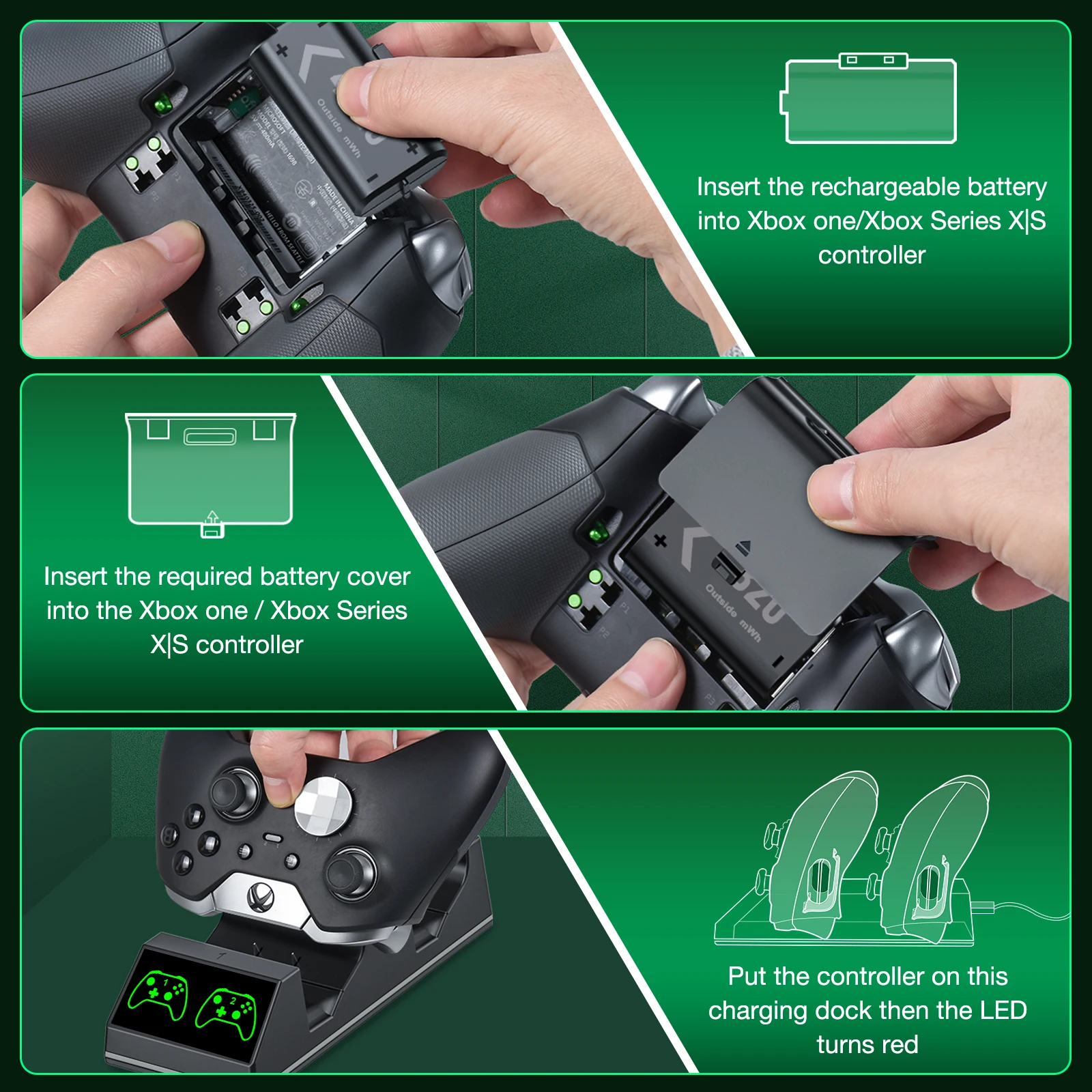 2 Packs 4320mWh Rechargeable Battery for Xbox Series X/S/One/Elite/Core Controller Charger Station