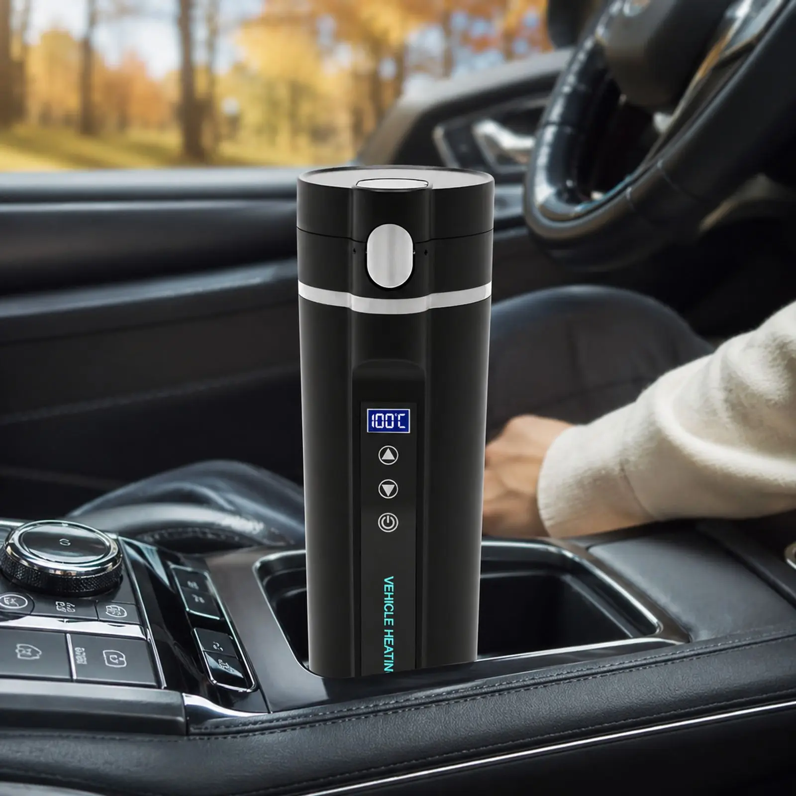 12V-24V 450ml Car Electric Kettle Heating Kettle Electric Travel Thermoses for Coffee Tea Milk 70-100W BPA-free Black