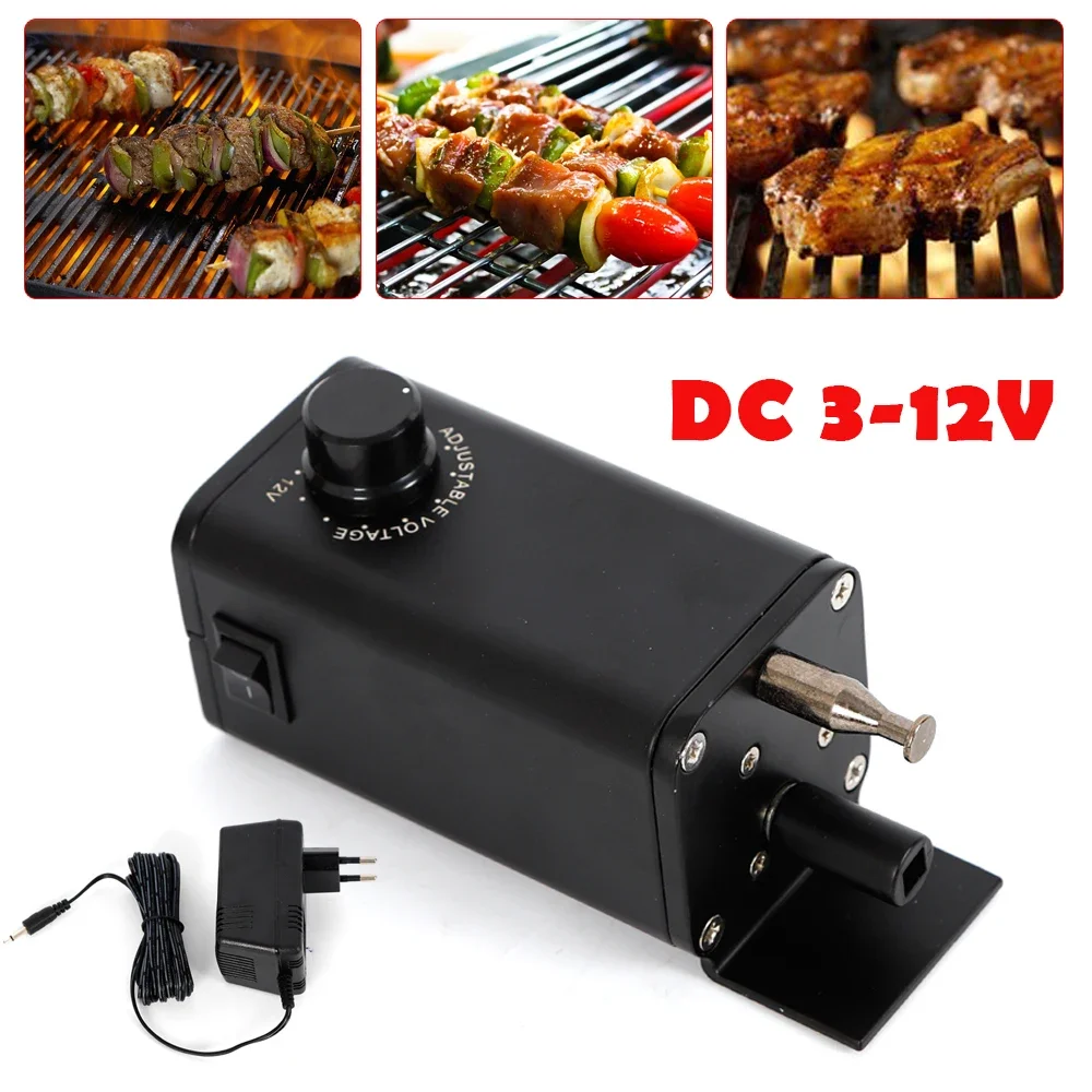 Adjustable Grill Motor 12V, 15W w/ EU Standard Plug Portable Even Heating for Perfect Grilling, Car Battery & Adapter Compatible