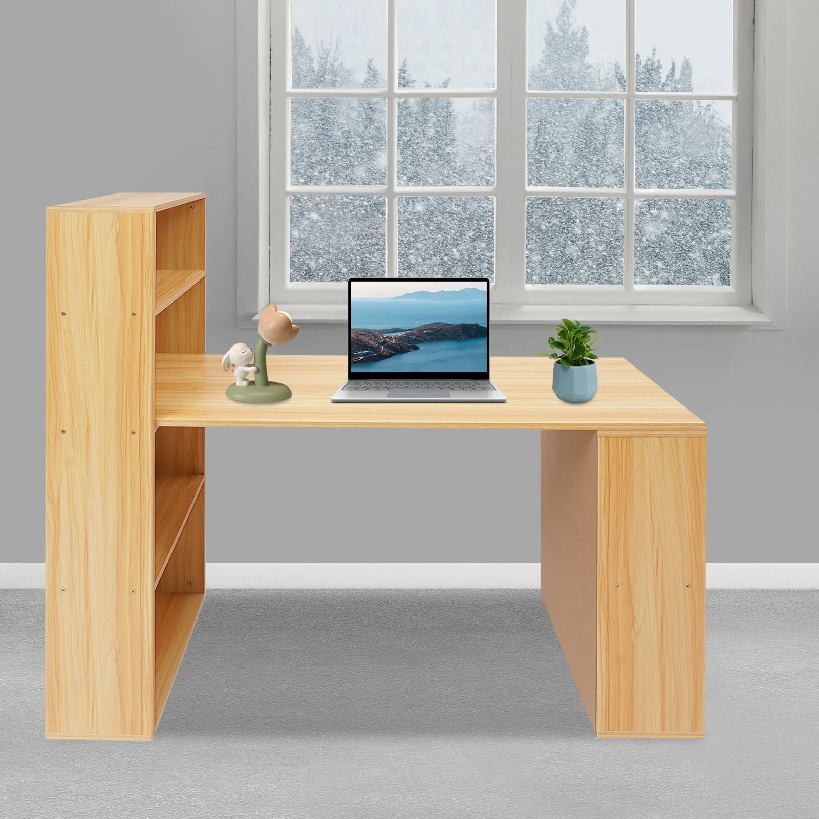 Desk Wear-Resistant Computer Table with Shelves Easy to Clean Office Table with Bookshelf for Bedrooms/Living Rooms/Study Rooms