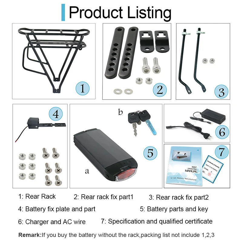 36V 21AH Rear Rack Ebike Battery 36V 15AH Lithium Batteria 18650 48V 14Ah for Electric Bicycle 250W 350W 500W 750W 1000W