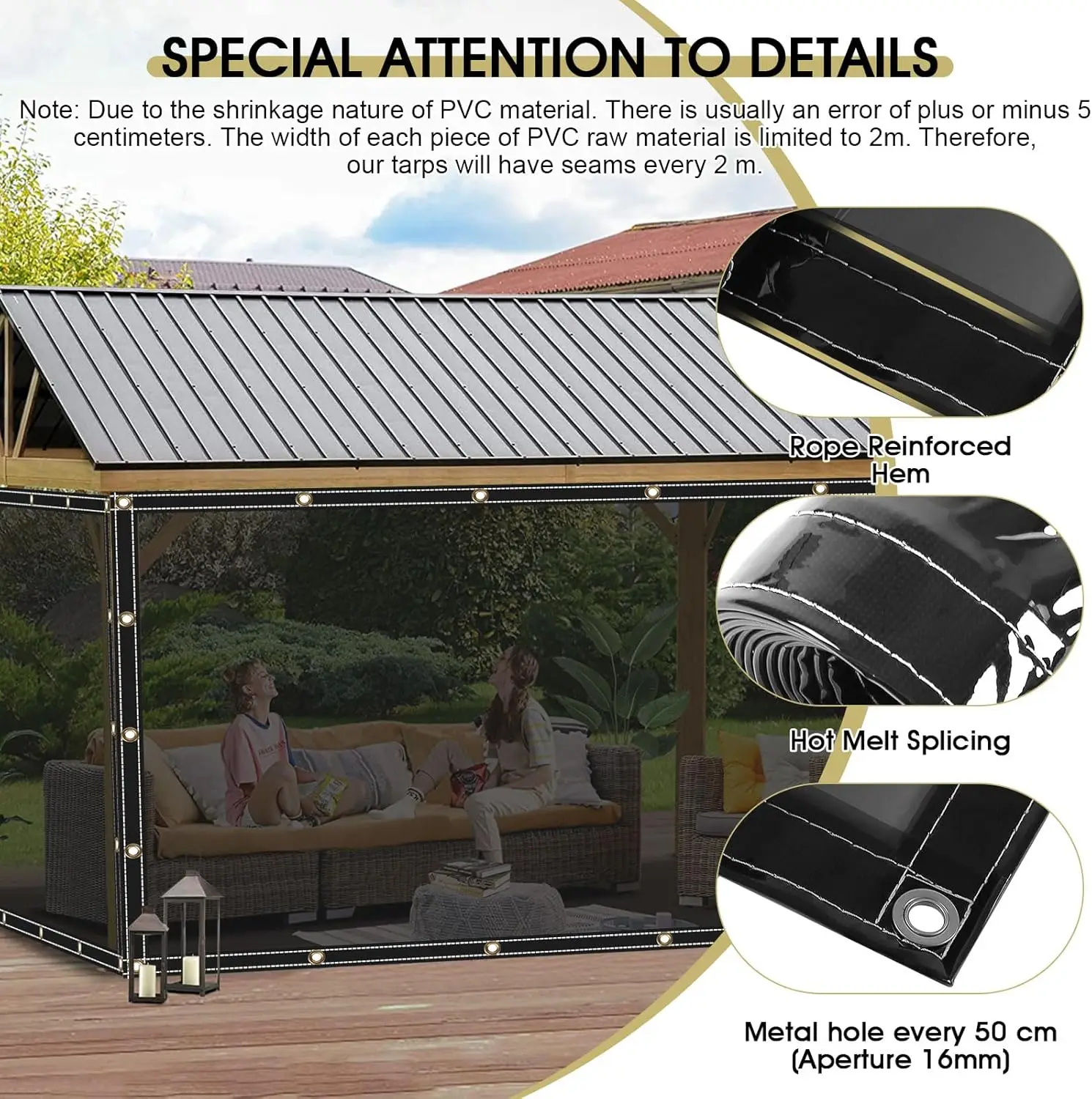 Sunshade Waterproof Tarpaulin PVC with Eyelets 400 g/m² UV Protection Tarpaulin for Gazebo Garden Balcony Privacy Protection