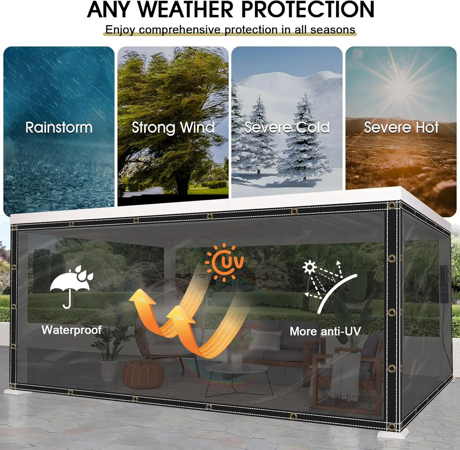 Sunshade Waterproof Tarpaulin PVC with Eyelets 400 g/m² UV Protection Tarpaulin for Gazebo Garden Balcony Privacy Protection
