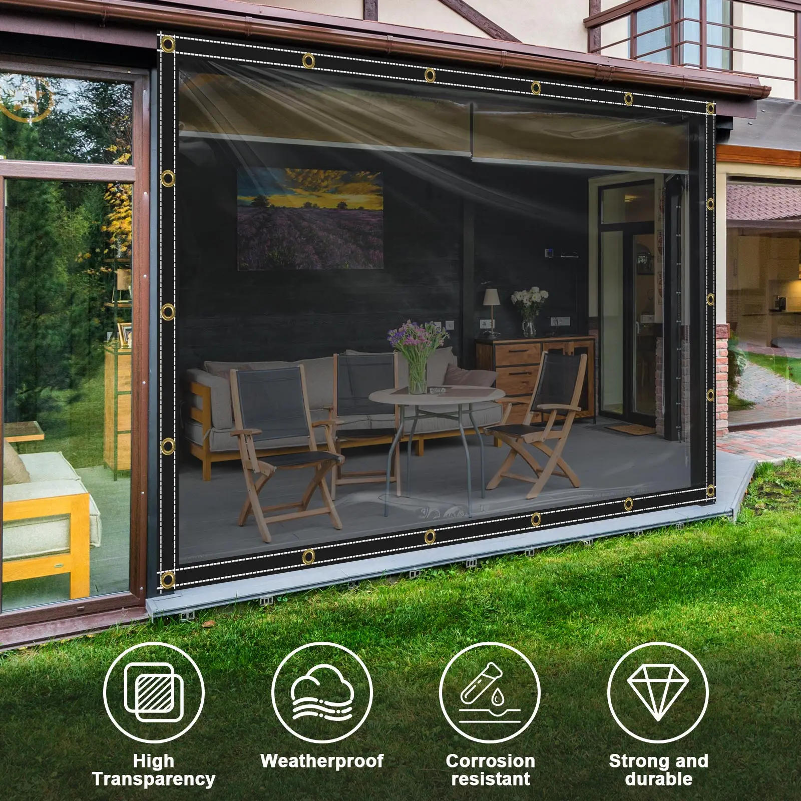 Sunshade Waterproof Tarpaulin PVC with Eyelets 400 g/m² UV Protection Tarpaulin for Gazebo Garden Balcony Privacy Protection