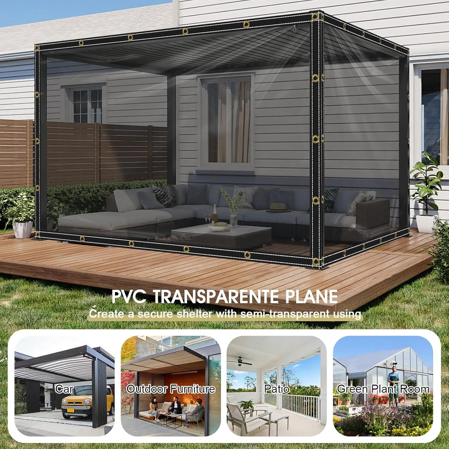 Sunshade Waterproof Tarpaulin PVC with Eyelets 400 g/m² UV Protection Tarpaulin for Gazebo Garden Balcony Privacy Protection