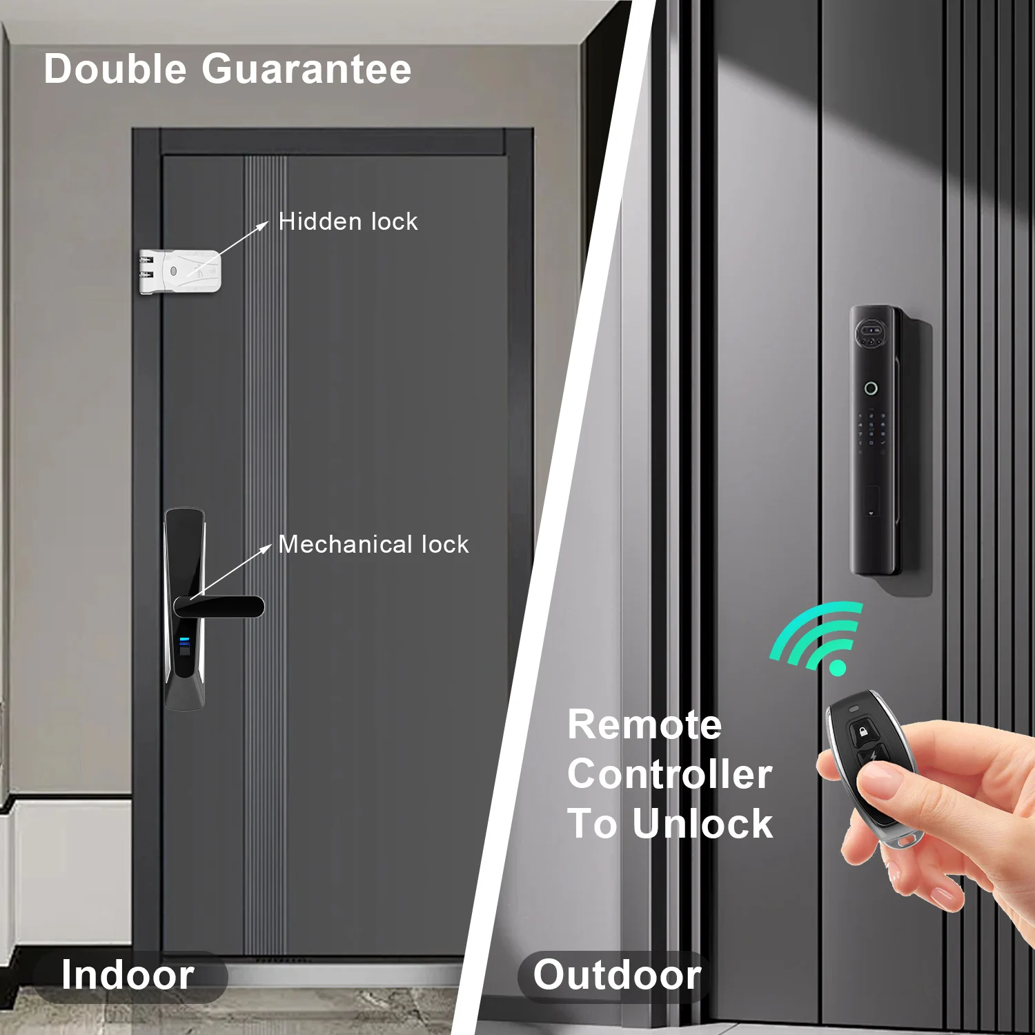 YiHESZ 433Mhz Remoto Control Door Lock Dual Motor Smart Lock Electronic Wireless Keyless Door Locks Touch Control Dealbolt Lock