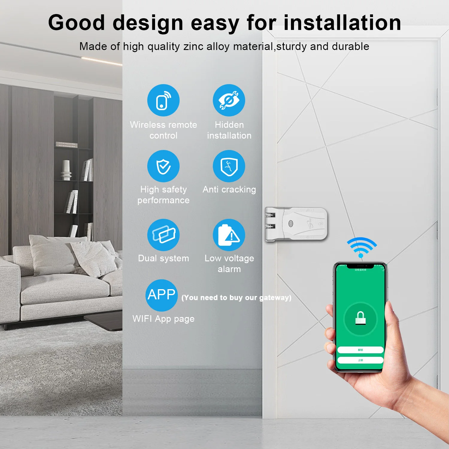 YiHESZ 433Mhz Remoto Control Door Lock Dual Motor Smart Lock Electronic Wireless Keyless Door Locks Touch Control Dealbolt Lock