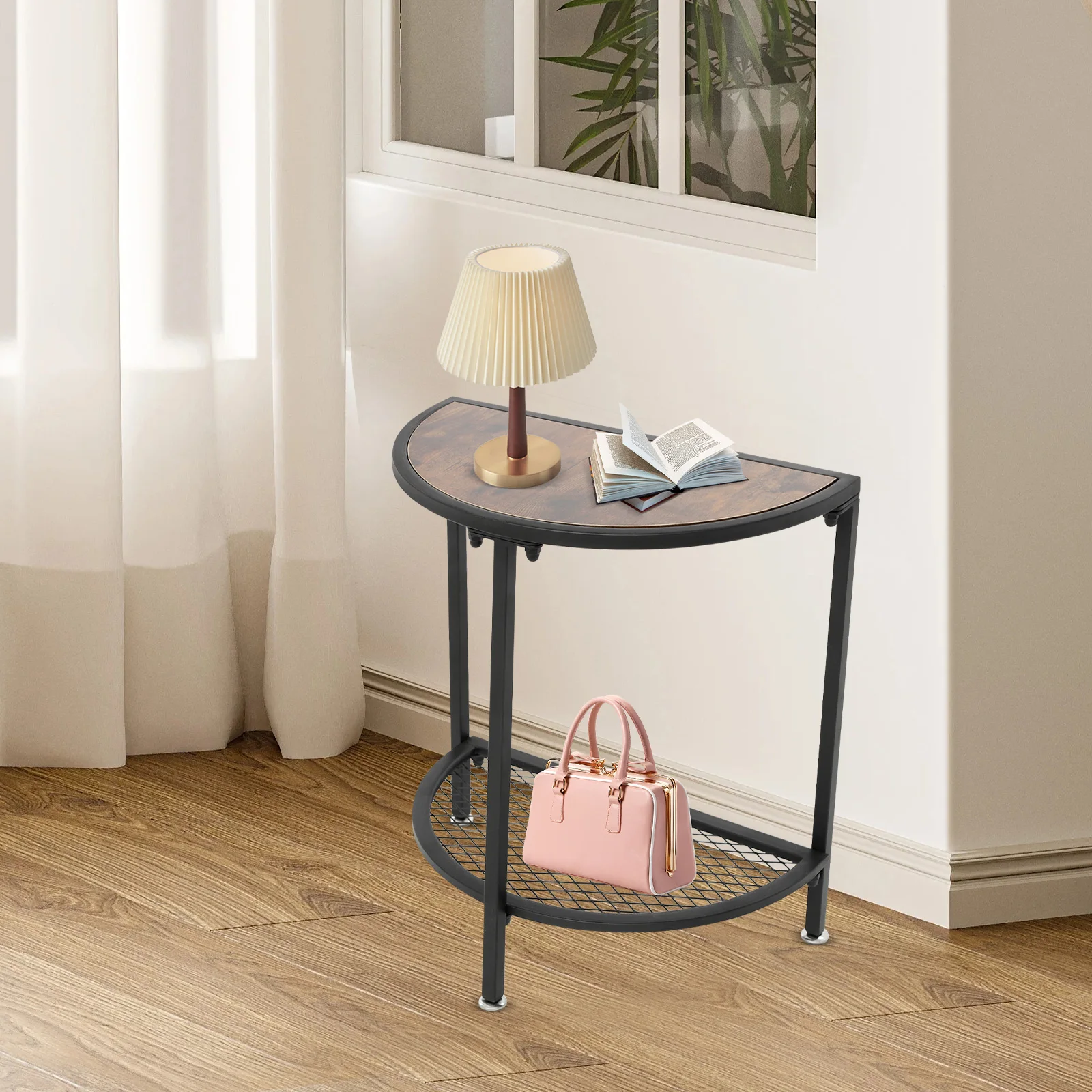2 Tier Coffee Table Easy Assembly Side Table with Metal Shelf Space-Saving for Living Room/Bedroom/Dorm Room/Guest Room