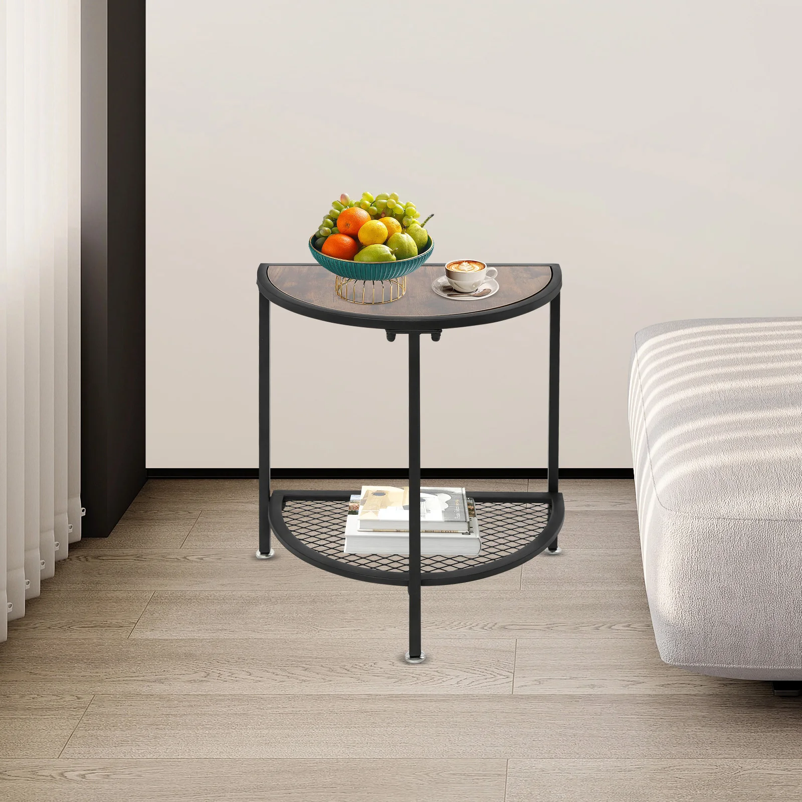 2 Tier Coffee Table Easy Assembly Side Table with Metal Shelf Space-Saving for Living Room/Bedroom/Dorm Room/Guest Room