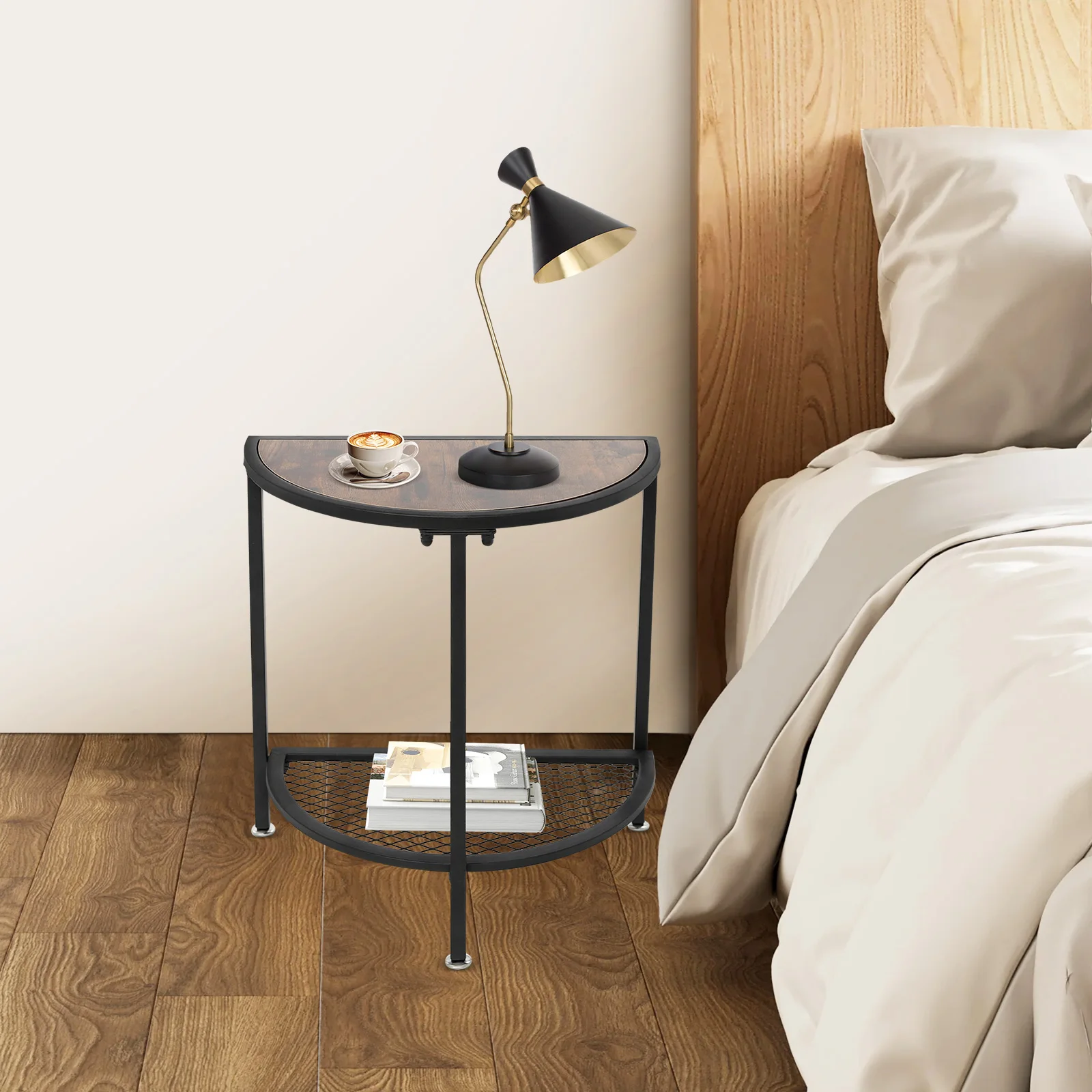 2 Tier Coffee Table Easy Assembly Side Table with Metal Shelf Space-Saving for Living Room/Bedroom/Dorm Room/Guest Room