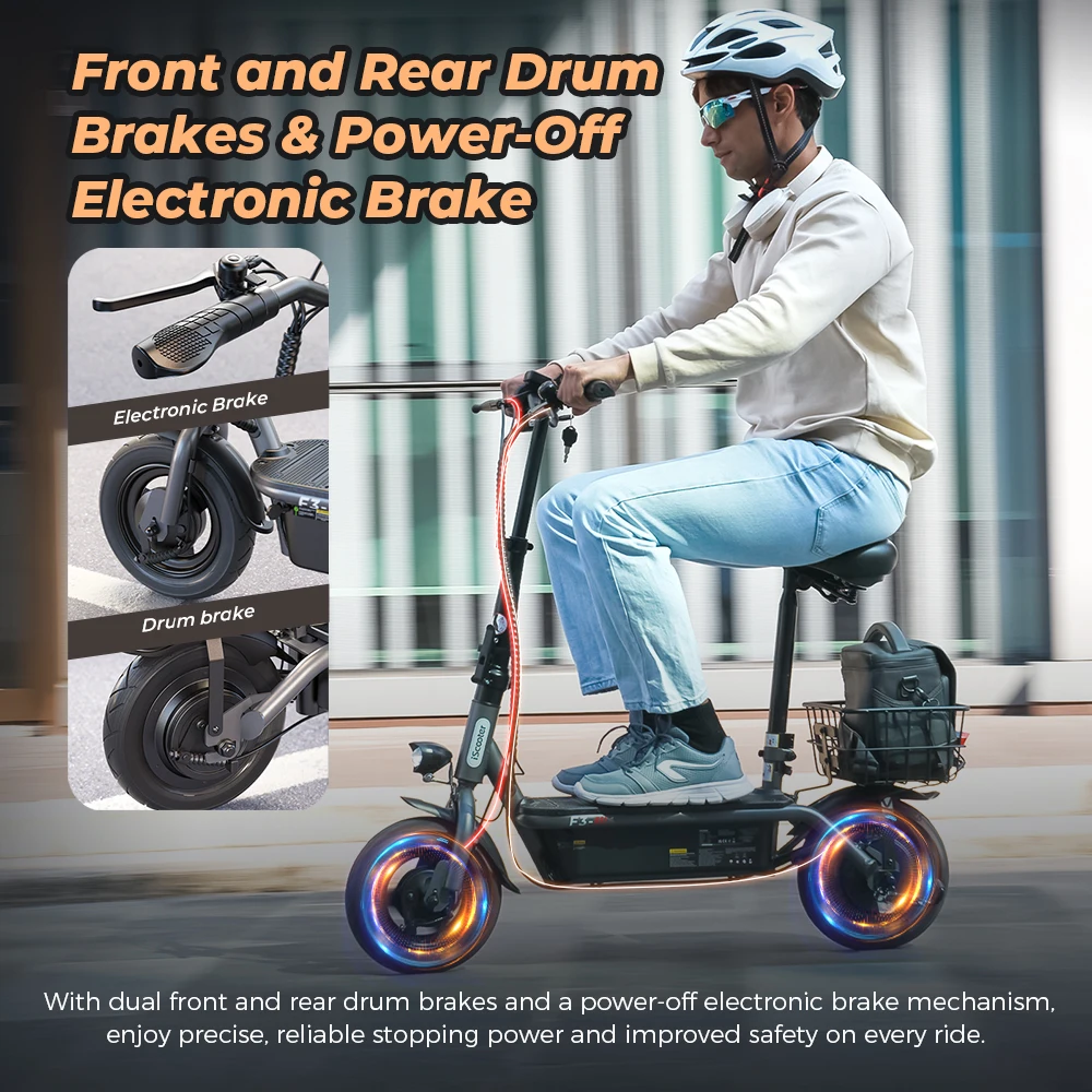 IScooter F3 E-Scooter, 13Ah Large Battery 60KM Max Range, 10'' Inflatable Road Tires, Foldable Electric Scooter with Removable Seat and Basket for Urban Travel