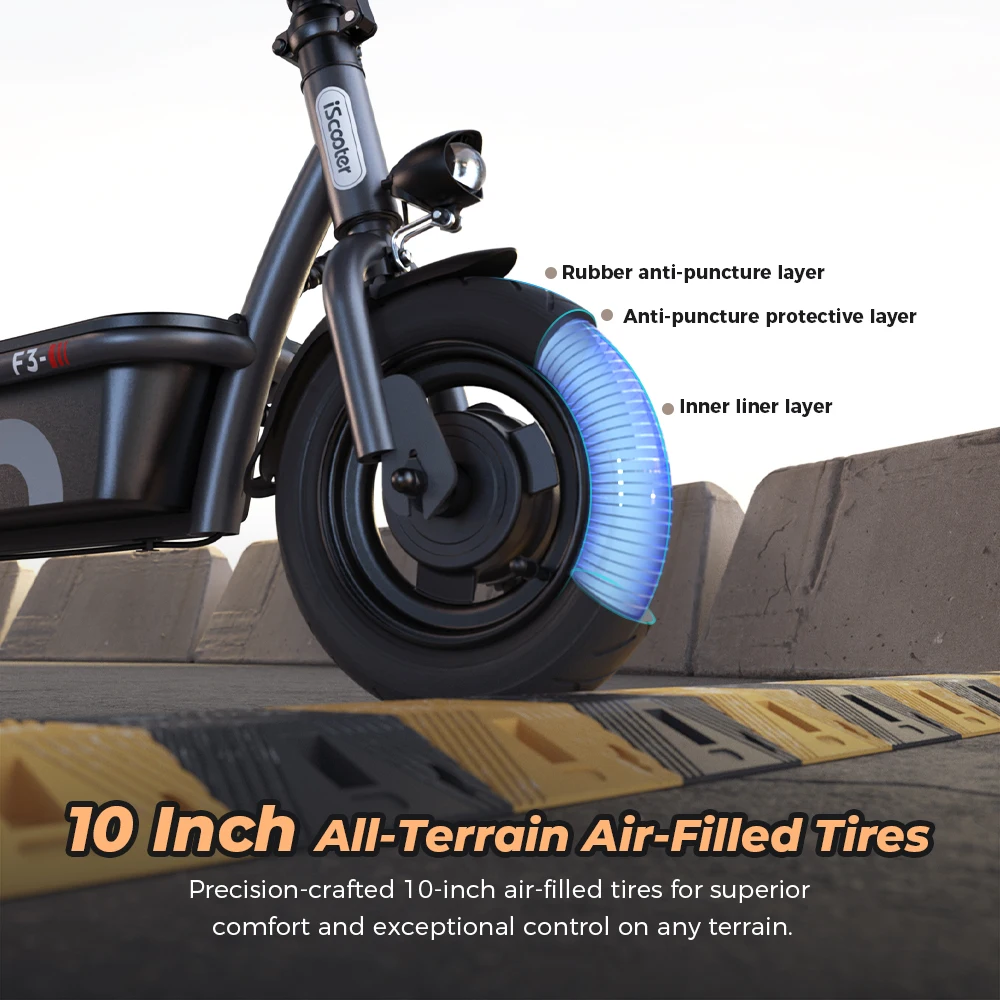 IScooter F3 E-Scooter, 13Ah Large Battery 60KM Max Range, 10'' Inflatable Road Tires, Foldable Electric Scooter with Removable Seat and Basket for Urban Travel