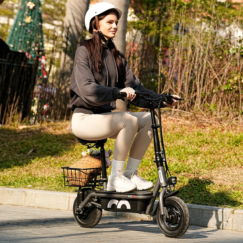 iScooter F2 10 inch Electric Scooter 7.8Ah Foldable Scooters for Adults, Maximum Range 30KM, with Seat and Basket