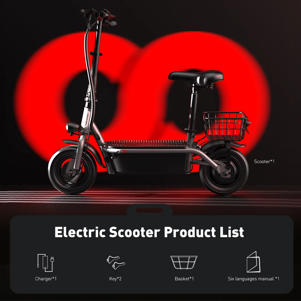 iScooter F2 10 inch Electric Scooter 7.8Ah Foldable Scooters for Adults, Maximum Range 30KM, with Seat and Basket