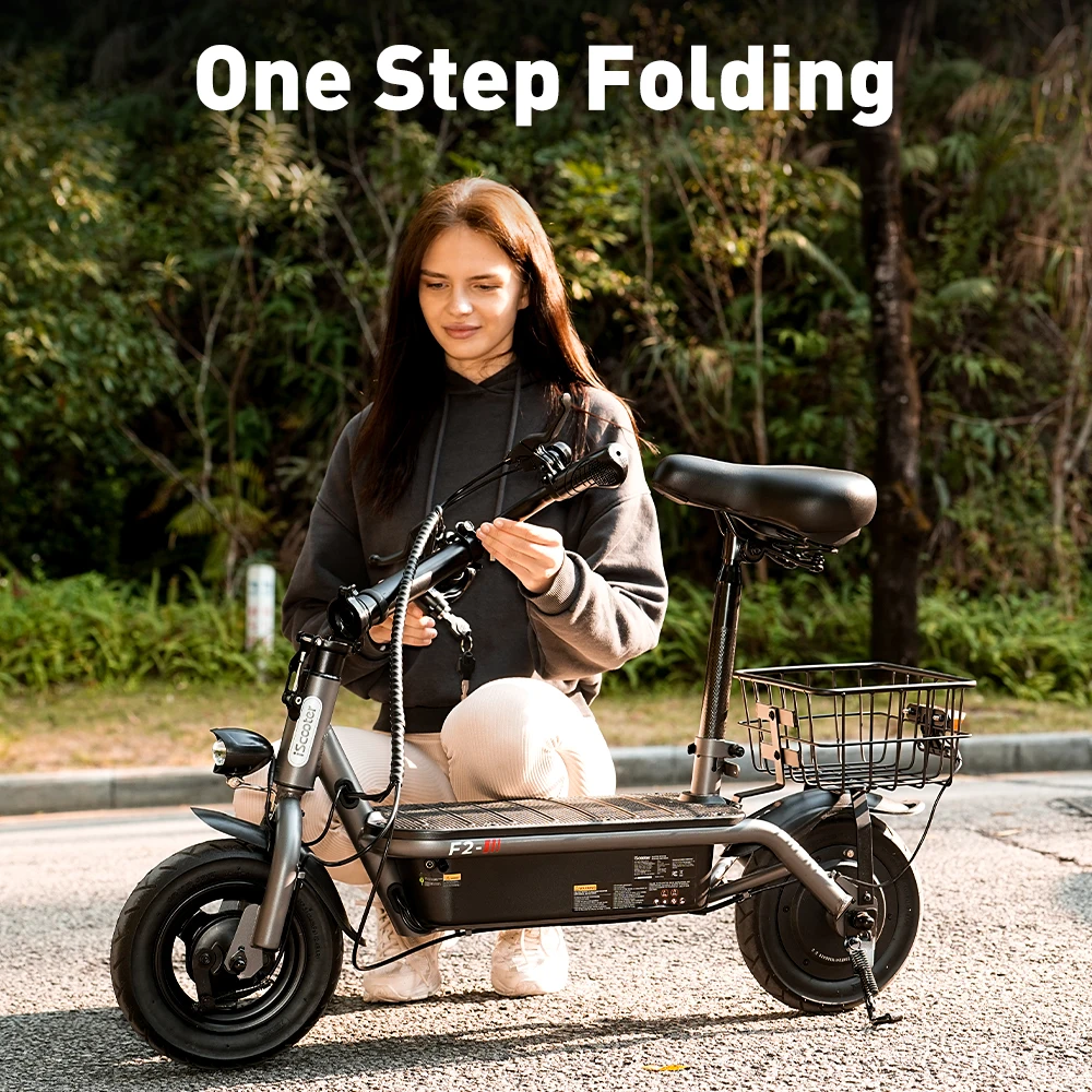 iScooter F2 10 inch Electric Scooter 7.8Ah Foldable Scooters for Adults, Maximum Range 30KM, with Seat and Basket
