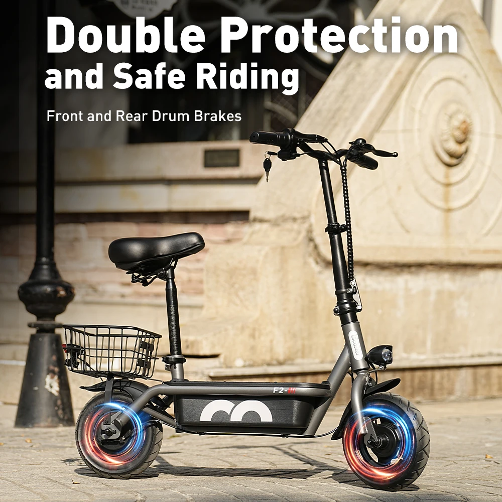 iScooter F2 10 inch Electric Scooter 7.8Ah Foldable Scooters for Adults, Maximum Range 30KM, with Seat and Basket