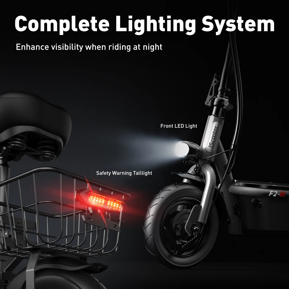 iScooter F2 10 inch Electric Scooter 7.8Ah Foldable Scooters for Adults, Maximum Range 30KM, with Seat and Basket