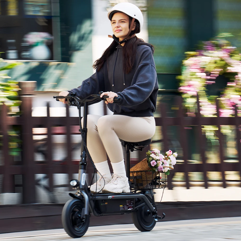 iScooter F2 10 inch Electric Scooter 7.8Ah Foldable Scooters for Adults, Maximum Range 30KM, with Seat and Basket