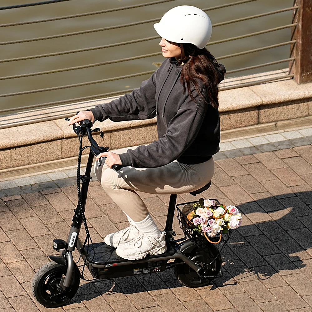iScooter F2 10 inch Electric Scooter 7.8Ah Foldable Scooters for Adults, Maximum Range 30KM, with Seat and Basket