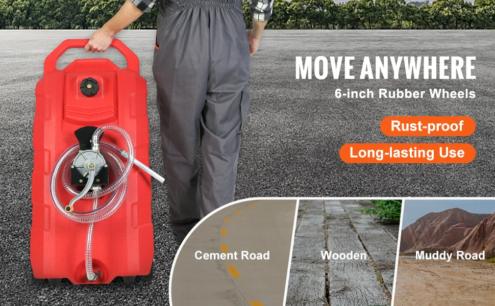 SucceBuy 16Gal Fuel Caddy 7.8 L/min Portable Gas Storage Tank Container with Hand Pump & Wheels Oil Transfer for Gasoline Diesel