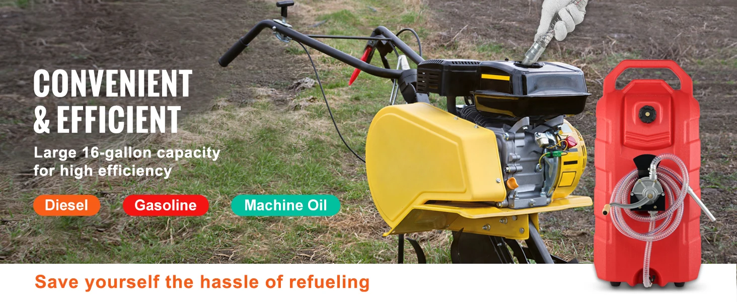 SucceBuy 16Gal Fuel Caddy 7.8 L/min Portable Gas Storage Tank Container with Hand Pump & Wheels Oil Transfer for Gasoline Diesel