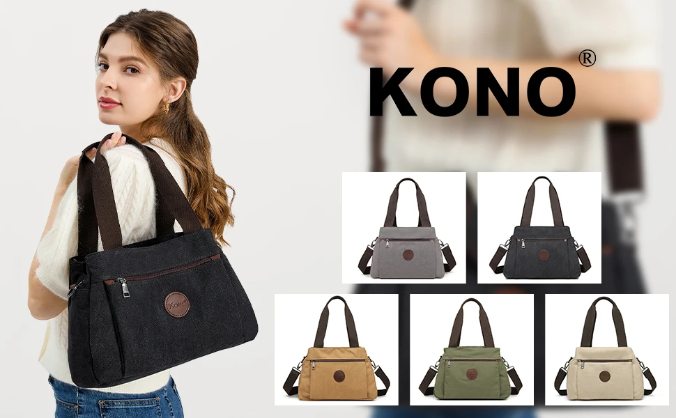 KONO Canvas Handbag for Women, Shoulder bag, Stylish WOMEN'S bag, Lightweight and Spacious, Ideal for Everyday & Travel