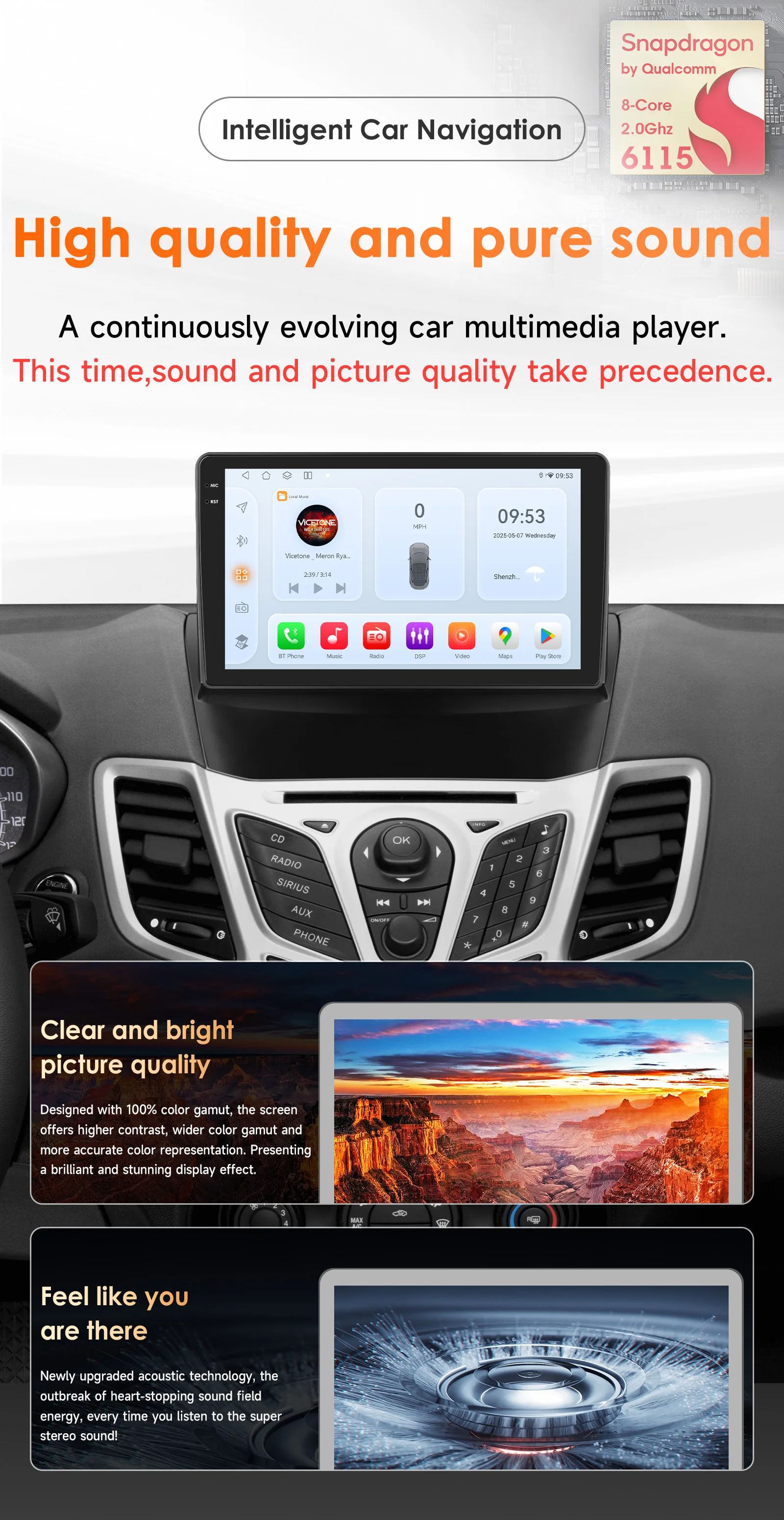 CarPlay Android Car Radio For Ford Fiesta 2009-2017 Car Multimedia Video Player GPS Intelligent Screen 2Din autoradio 360camera