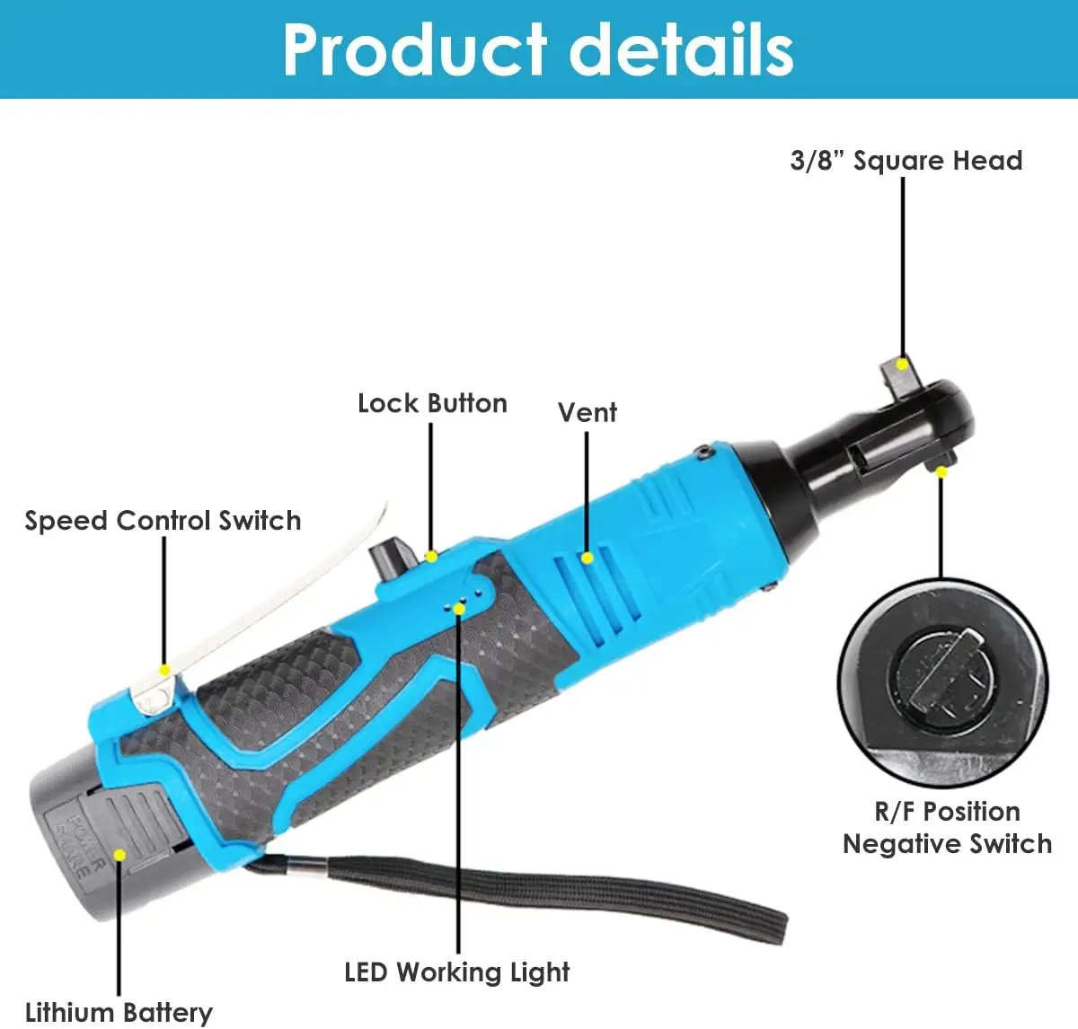 18V Impact Wrench Cordless 100Nm Rechargeable Electric Wrench 3/8 Inch Right Angle Ratchet Wrenches Impact Driver Power Tool