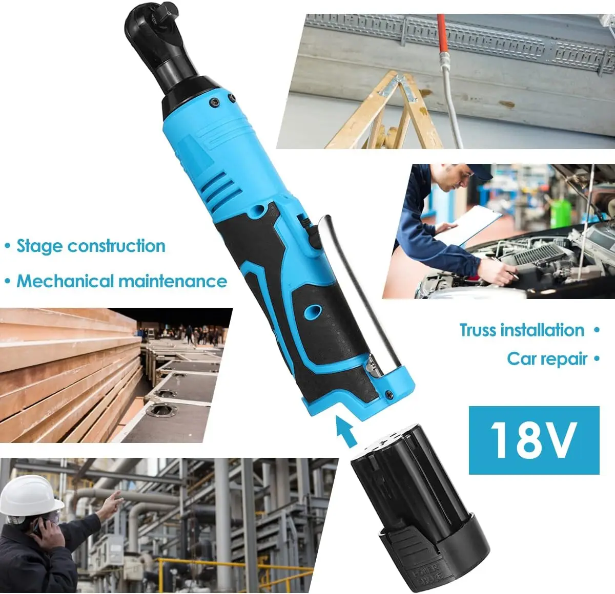 18V Impact Wrench Cordless 100Nm Rechargeable Electric Wrench 3/8 Inch Right Angle Ratchet Wrenches Impact Driver Power Tool