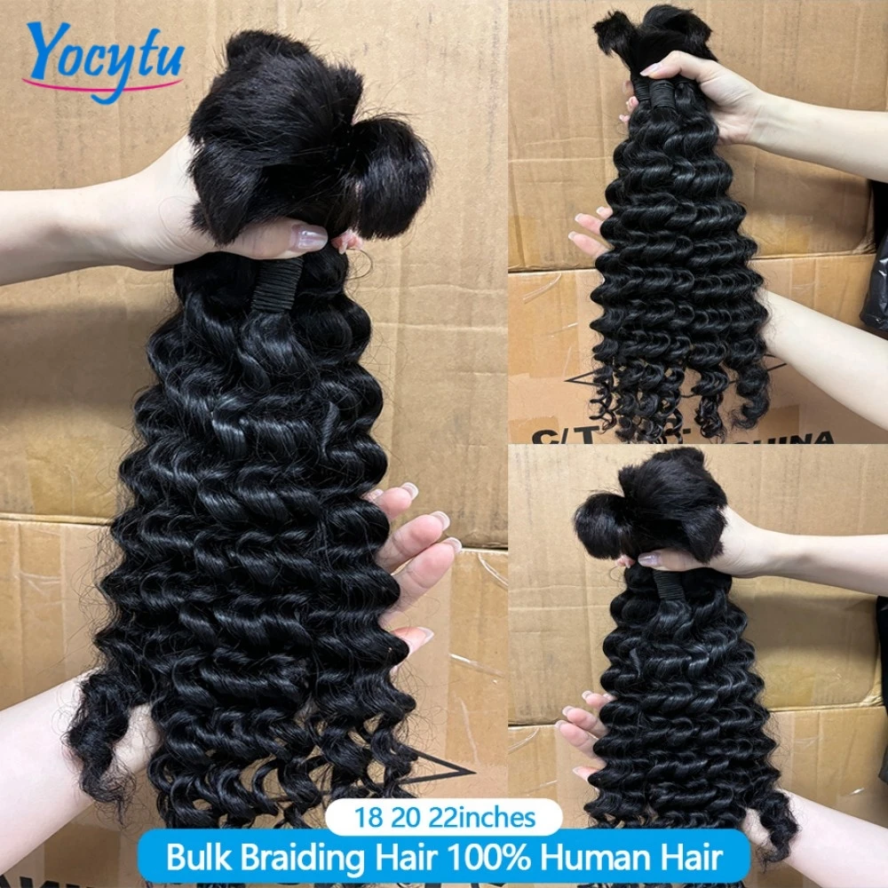 Deep Wave Bulk Human Hair For Braiding 50G 100G Deep Wave Bulk Braiding 100% Human Hair No Weft For Braiding Wet And Wave Braiding Hair