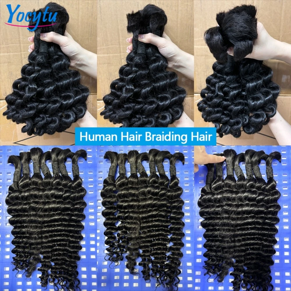 Deep Wave Bulk Human Hair For Braiding 50G 100G Deep Wave Bulk Braiding 100% Human Hair No Weft For Braiding Wet And Wave Braiding Hair