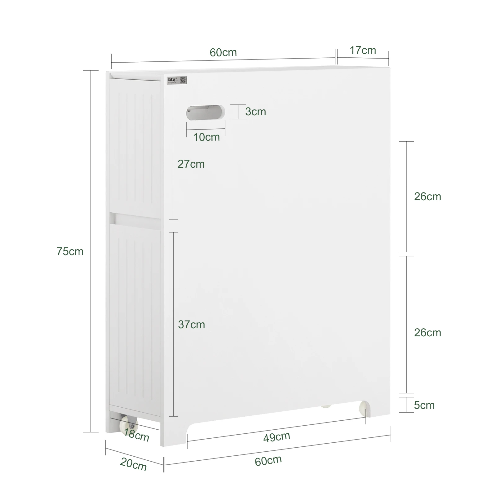 Sobuy Bzr167-Gw Bathroom Tall Cabinet with 5 Compartments Bathroom Storage Cabinet Bathroom Shelf with 1 Drawer and Doors Bathroom Furniture High Gloss White