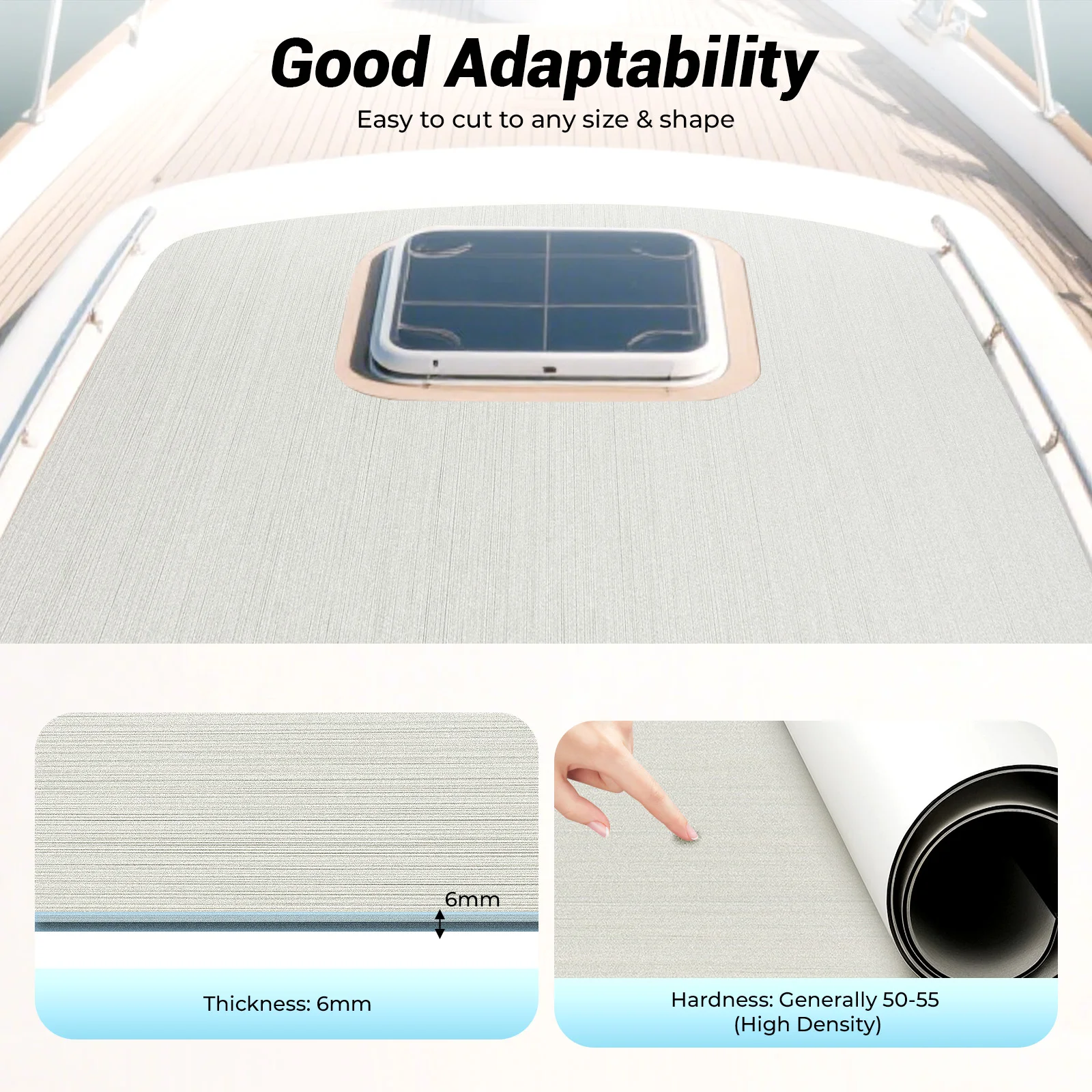 240cm×90cm EVA Foam Teak Floor Mat for Boat Deck RV Yacht Self-Adhesive Water-proof Non-slip Cuttable Upgrade Not Easy to Deform