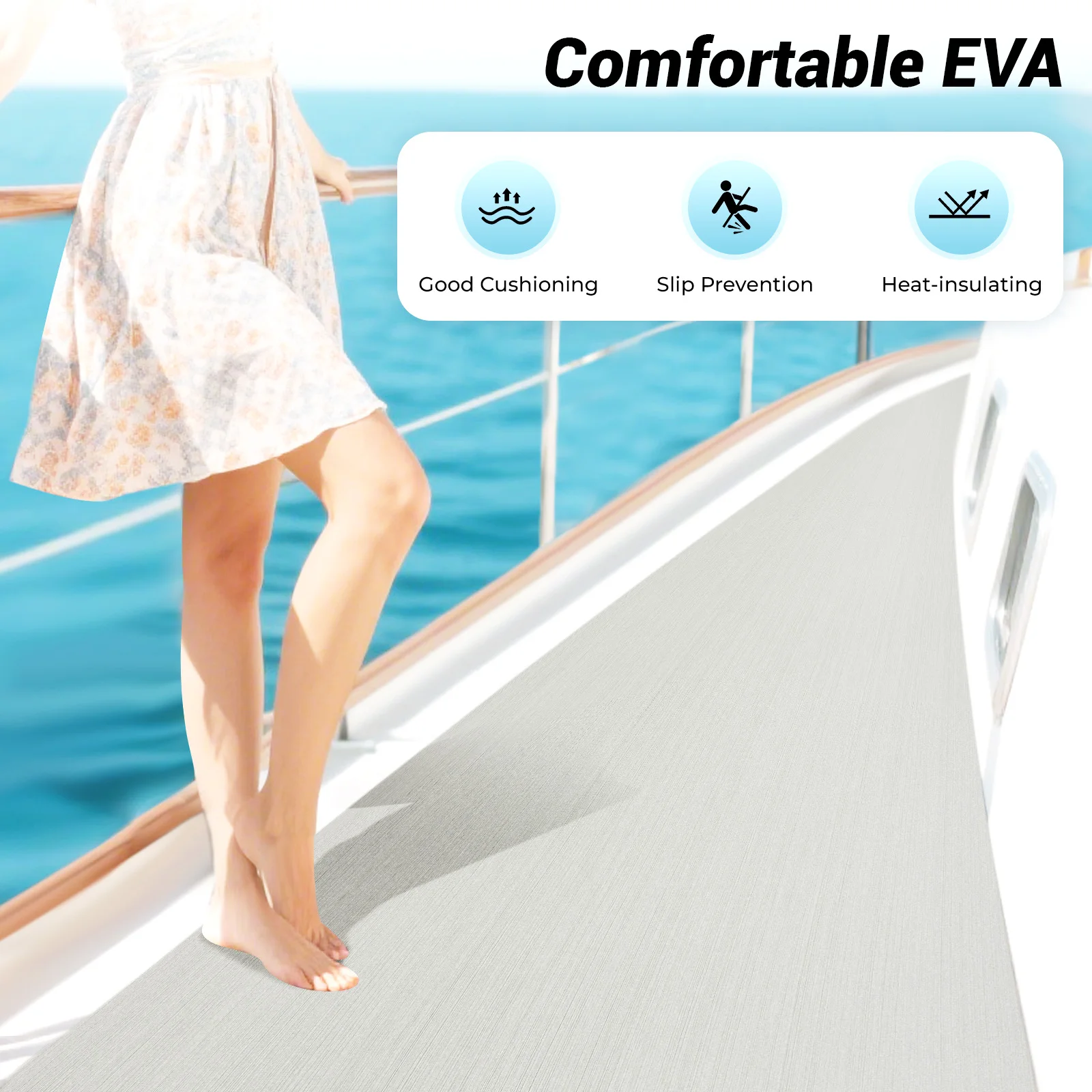 240cm×90cm EVA Foam Teak Floor Mat for Boat Deck RV Yacht Self-Adhesive Water-proof Non-slip Cuttable Upgrade Not Easy to Deform