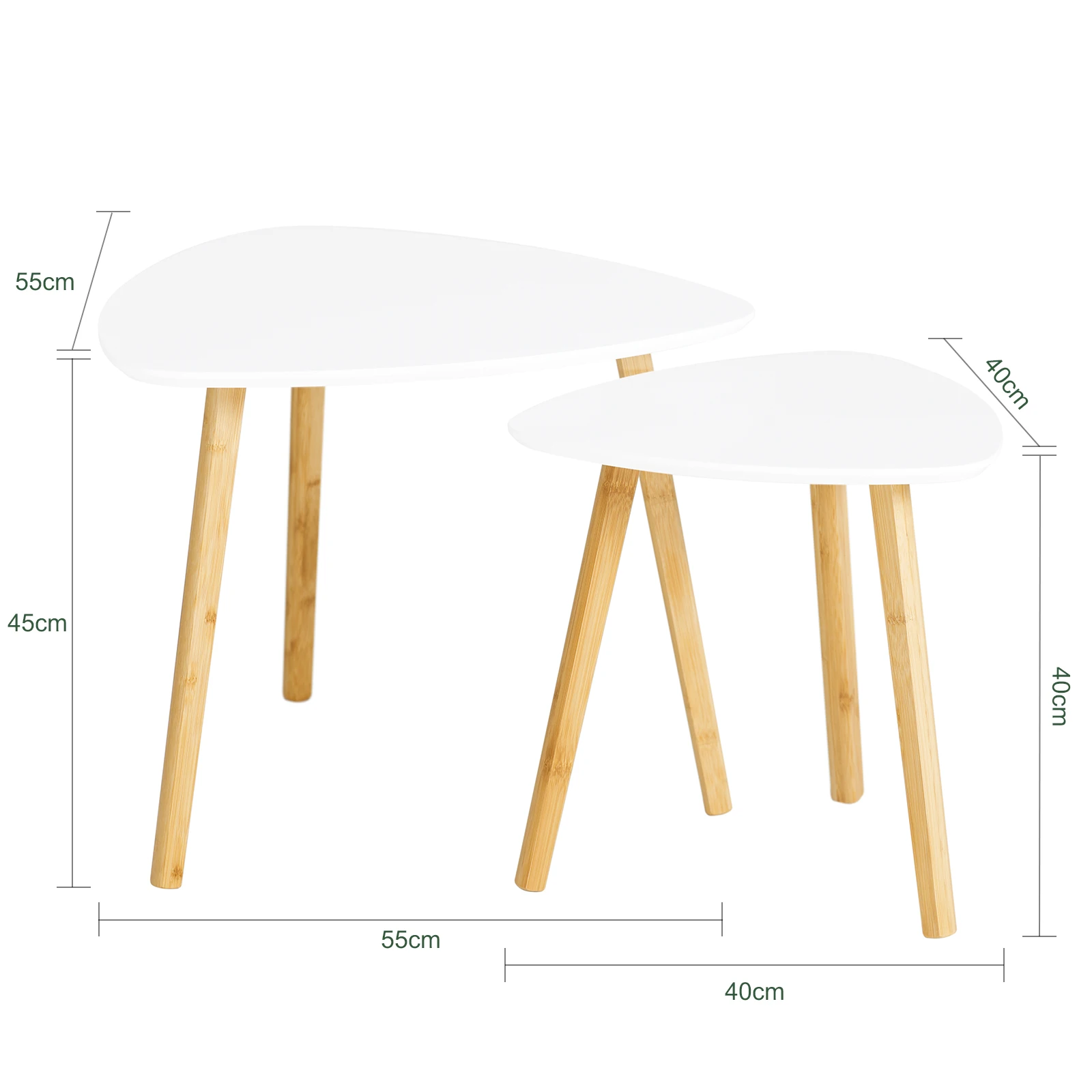 SoBuy FBT74-W Set of 2 side tables with shelves, coffee table, sofa table, nesting tables, bamboo, white/natural
