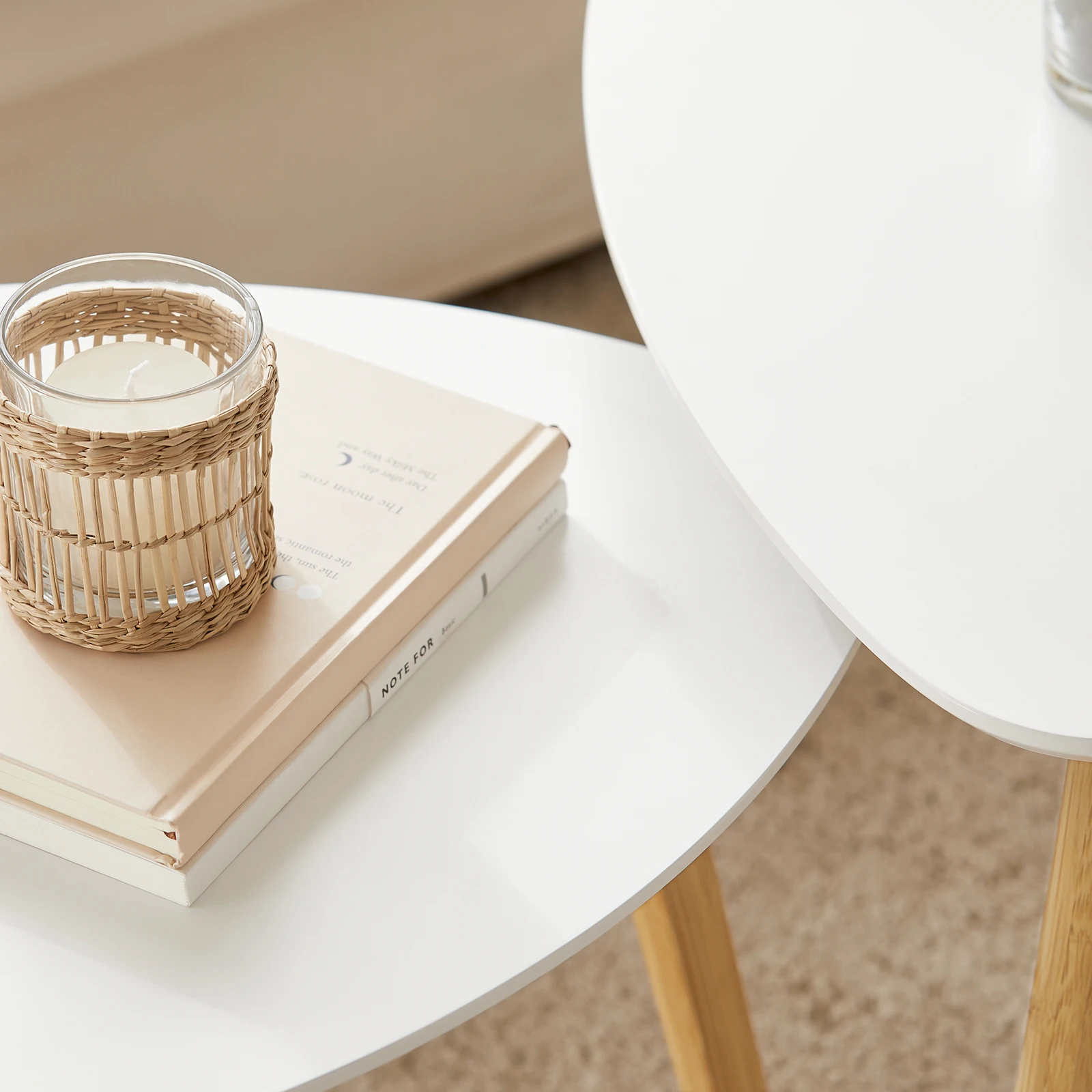 SoBuy FBT74-W Set of 2 side tables with shelves, coffee table, sofa table, nesting tables, bamboo, white/natural
