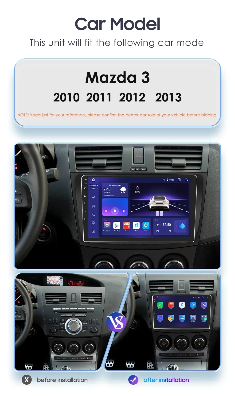 Hizpo 2Din 9inch Android14 Car Radio for Mazda 3 2010 - 2013 Multimedia RDS DSP GPS Navigation Auto BT 4G CarPlay 360CAM UI7862