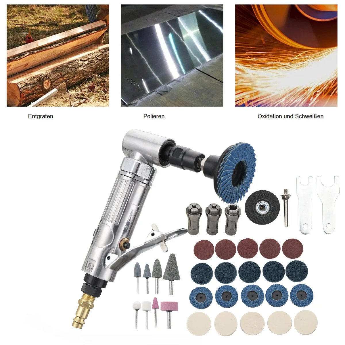 Compressed Air Angle Grinder 90° Rod Polisher Grinder 1/4 Inch Micro Air Die Grinder Kit With Sanding Discs
