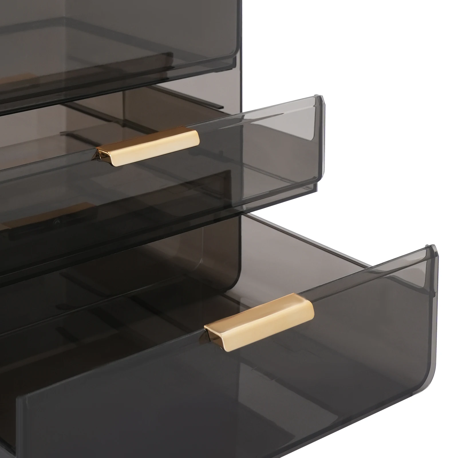 Modern Rectangular Makeup Organizer Cosmetic Organizer Removable Design Cosmetics Organizer with Lid and Drawers