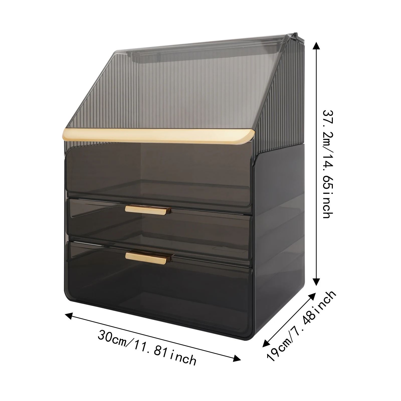 Modern Rectangular Makeup Organizer Cosmetic Organizer Removable Design Cosmetics Organizer with Lid and Drawers