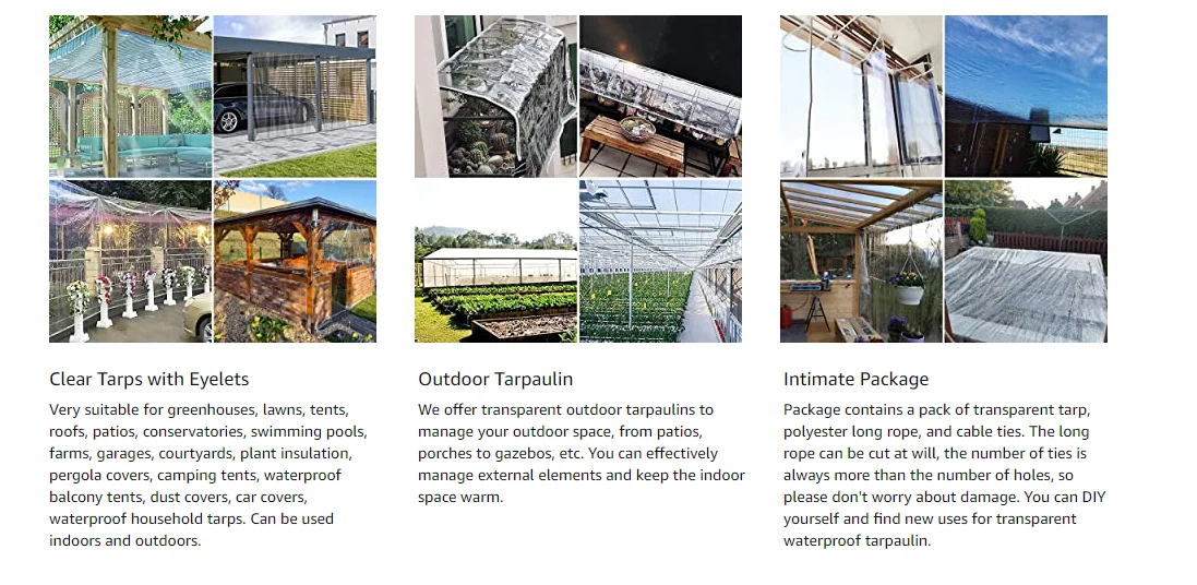 Transparent Tarpaulin with Eyelets 420 g/m² Tarpaulin Tent Tarpaulin PVC Waterproof Weatherproof Tarpaulin for Plants Greenhouse