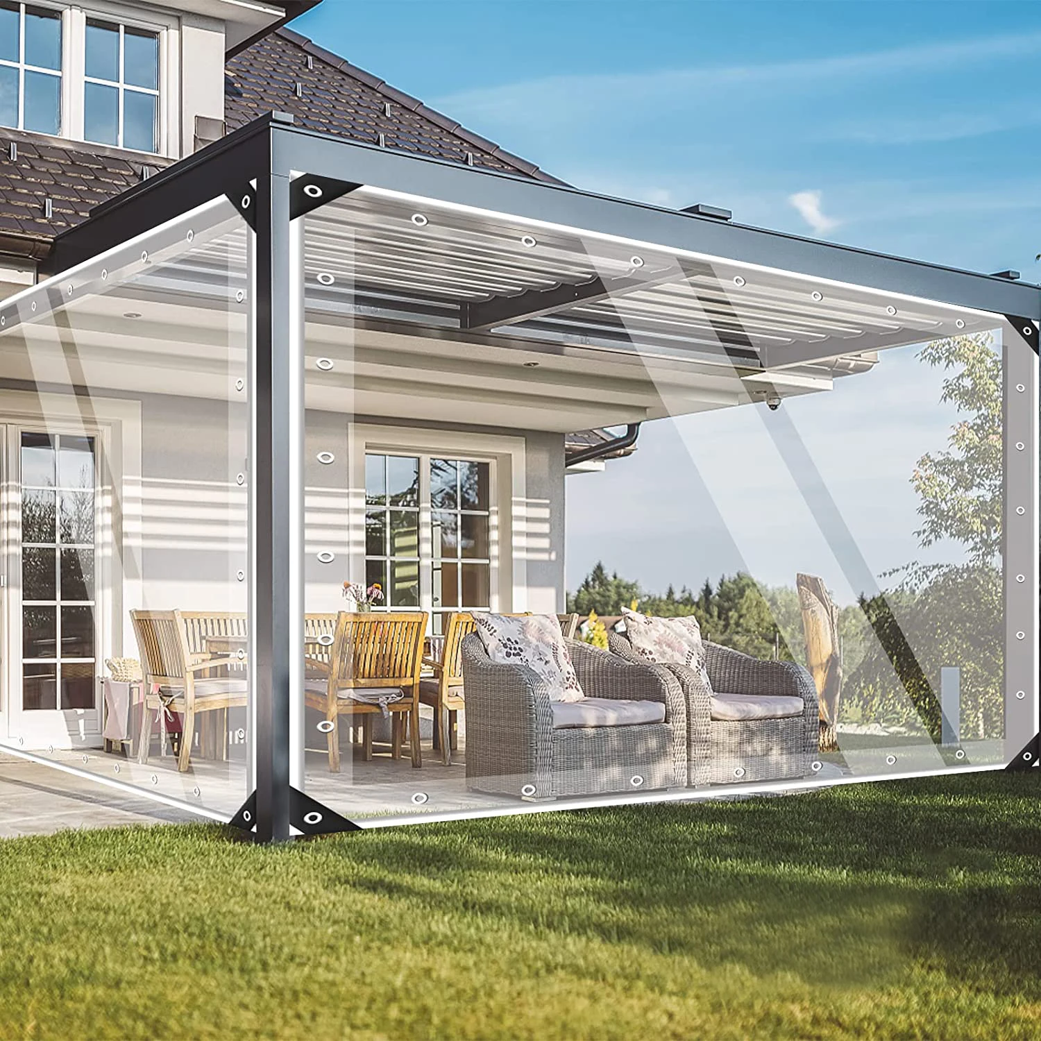 Transparent Tarpaulin with Eyelets 420 g/m² Tarpaulin Tent Tarpaulin PVC Waterproof Weatherproof Tarpaulin for Plants Greenhouse