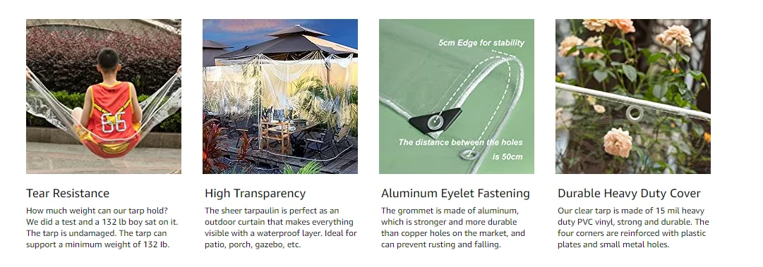 Transparent Tarpaulin with Eyelets 420 g/m² Tarpaulin Tent Tarpaulin PVC Waterproof Weatherproof Tarpaulin for Plants Greenhouse