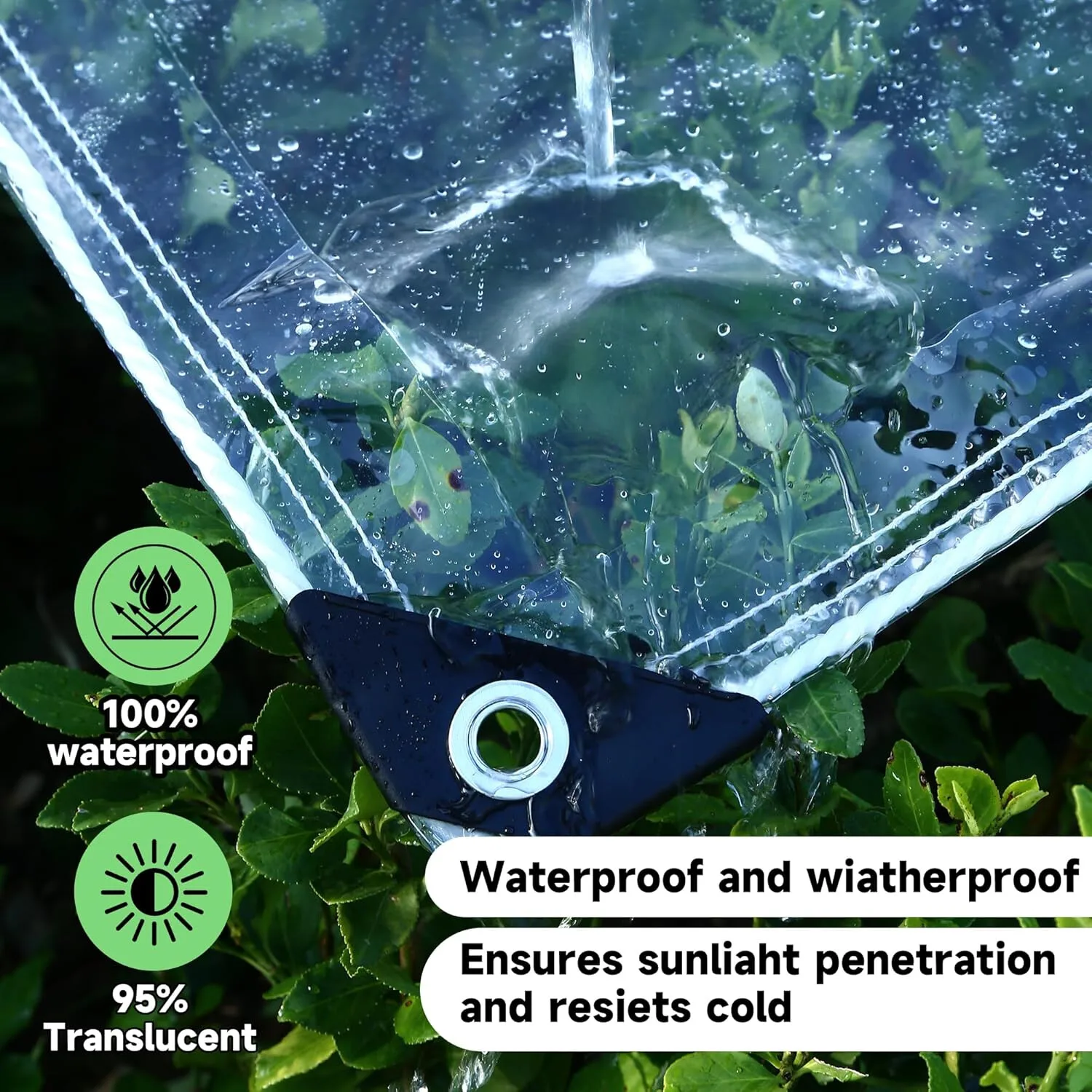 Transparent Tarpaulin with Eyelets 420 g/m² Tarpaulin Tent Tarpaulin PVC Waterproof Weatherproof Tarpaulin for Plants Greenhouse