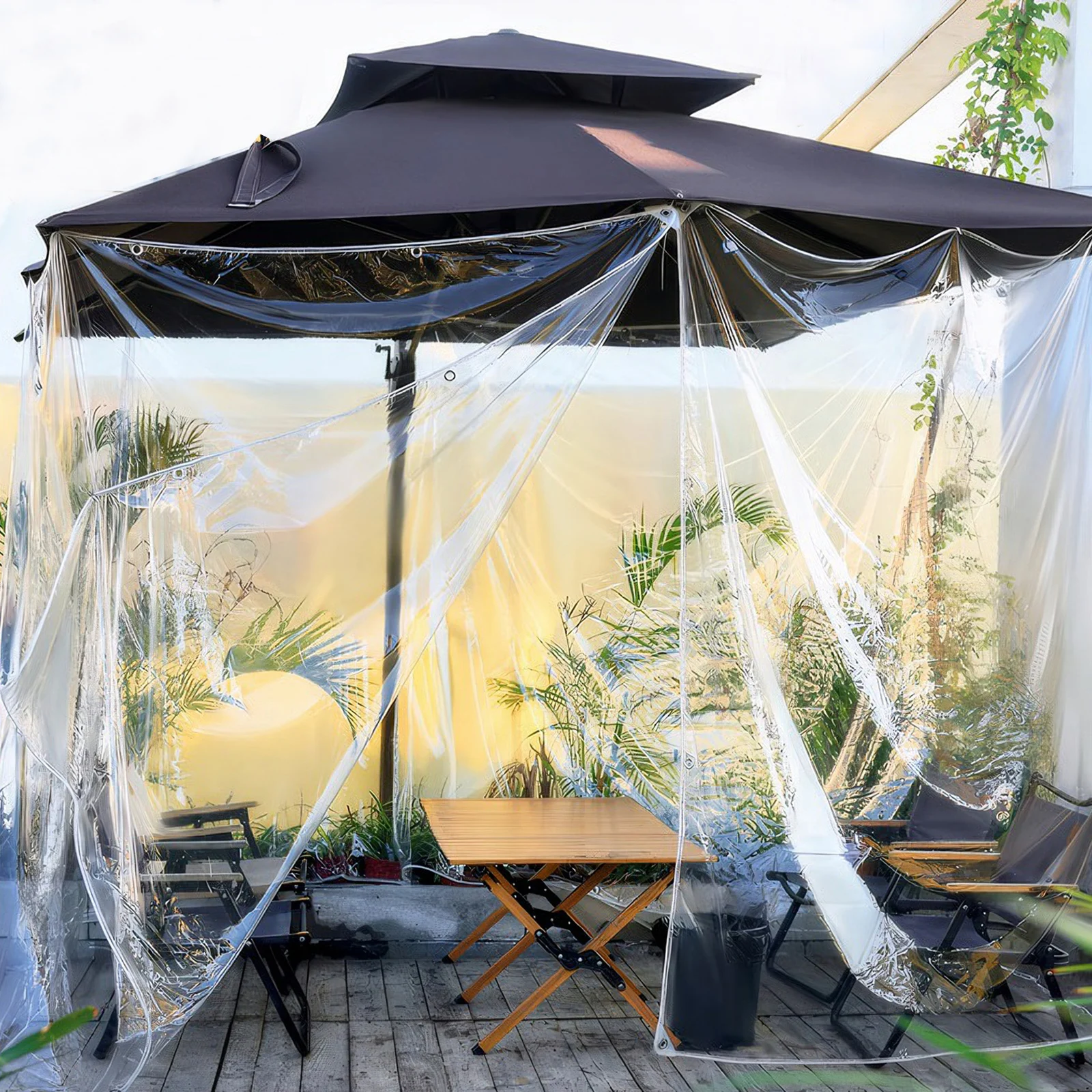 Transparent Tarpaulin with Eyelets 420 g/m² Tarpaulin Tent Tarpaulin PVC Waterproof Weatherproof Tarpaulin for Plants Greenhouse
