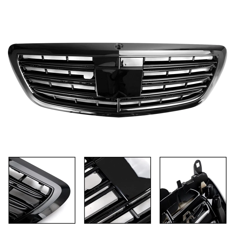 Gloss Black Car Front Grill Grille For Mercedes-Benz S-class W222 S560 S550 S600 2014~2020 For Maybach Style Front Sport Grill