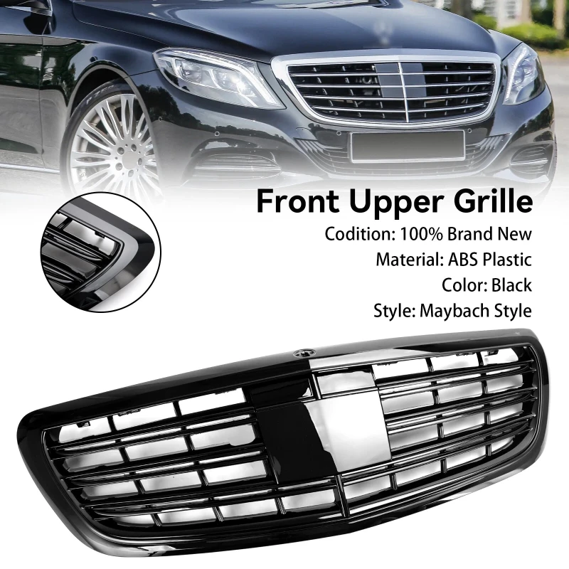 Gloss Black Car Front Grill Grille For Mercedes-Benz S-class W222 S560 S550 S600 2014~2020 For Maybach Style Front Sport Grill