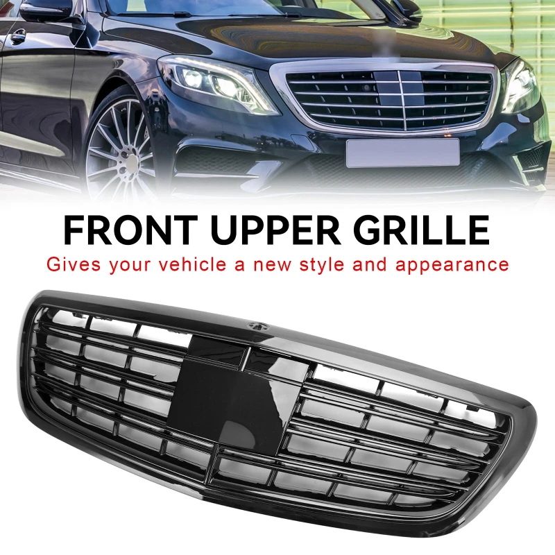 Gloss Black Car Front Grill Grille For Mercedes-Benz S-class W222 S560 S550 S600 2014~2020 For Maybach Style Front Sport Grill