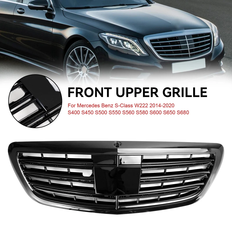 Gloss Black Car Front Grill Grille For Mercedes-Benz S-class W222 S560 S550 S600 2014~2020 For Maybach Style Front Sport Grill